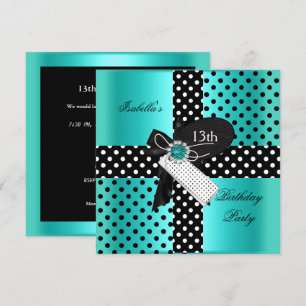 Invitation Polka Dots Bleu Sarcelle pour une Fête d'Anniversa