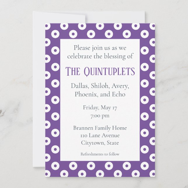 Invitation Polka-Dots violet et blanc, Bénédiction multiple p (Devant)