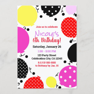Invitation Polka noir rose rouge et ballons noirs