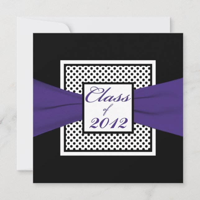 Invitation Polka noir violet blanc point photo Graduation (Devant)