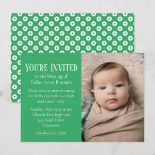 Invitation Polka-point vert et blanc Photo Blessure bébé