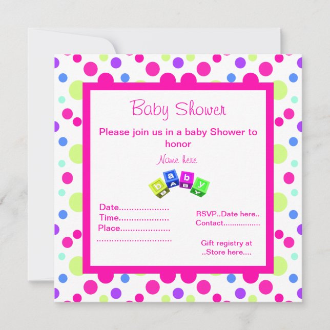 INVITATION POLKA ROSE CLAIR BLOQUE L'INVITATIO DU BABY SHOWER (Devant)