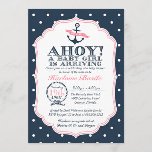 Invitation Polkadot nautique d'invitation de douche de bébé