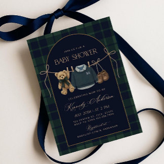 Invitation Polo Baby Shower Invitation, Preppy Teddy Bear Bab