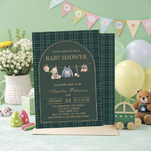 Invitation Polo ours en peluche à carreaux vintage Luxe baby 