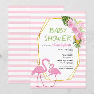 Invitation Polygone or, baby shower flamants roses