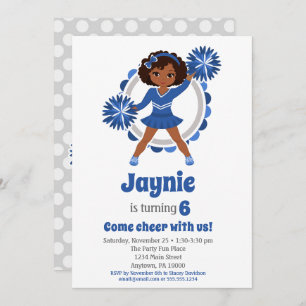 Invitation Pom-pom girl Bleu - Anniversaire afro-américain