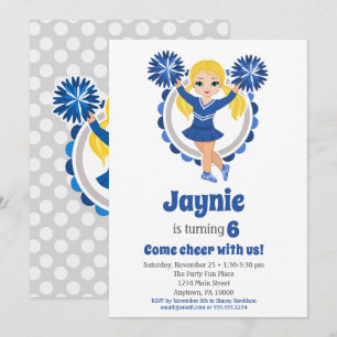 Invitation Pom-pom girl Bleu - Blonde Girls Cheer Anniversair