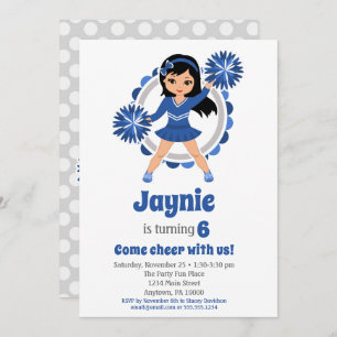 Invitation Pom-pom girl Bleu Coiffeuses noires Joyeux anniver