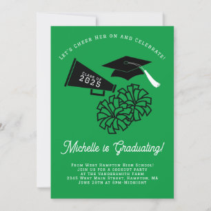 Invitation Pom-pom girl Graduation Party Vert et Noir