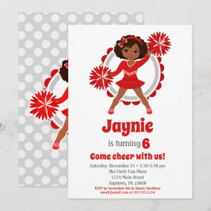 Invitation Pom-pom girl rouge - Anniversaire afro-américain