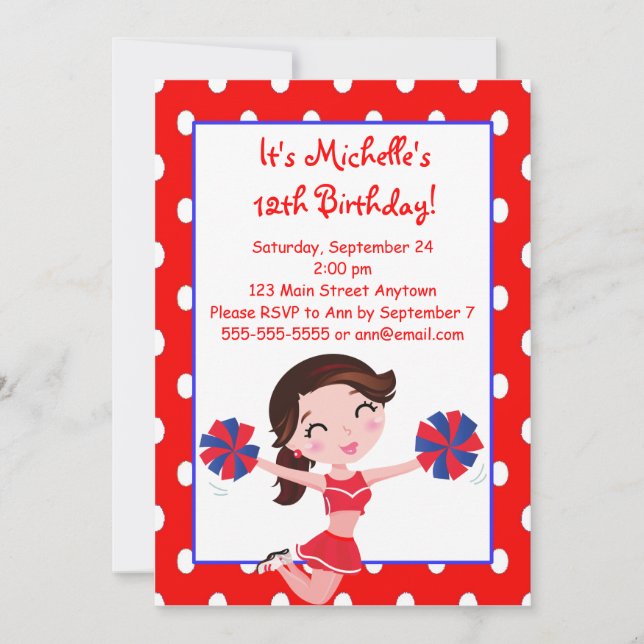 Invitation Pom-pom girl rouges de Brunette Navy (Devant)