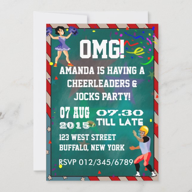 Invitation Pom-Pom Girls et sportifs Tableau noir (Devant)