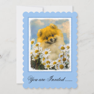 Invitation Poméranien dans Daisies Peinture - Art Chien origi