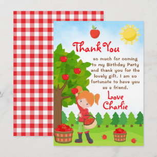Invitation Pomme cueillir Red Hair Girl Anniversaire Merci In
