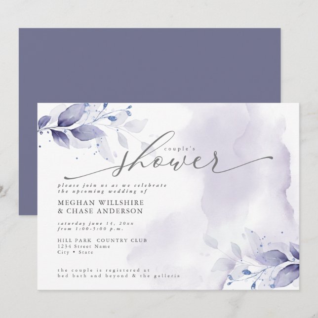 Invitation Pomme de douche Rustique Couple Plum Purple Foliag (Devant / Derrière)