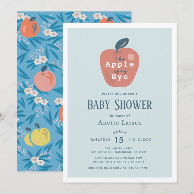 Invitation Pomme de mon Baby shower Garçon bleu de l'oeil (Devant / Derrière)