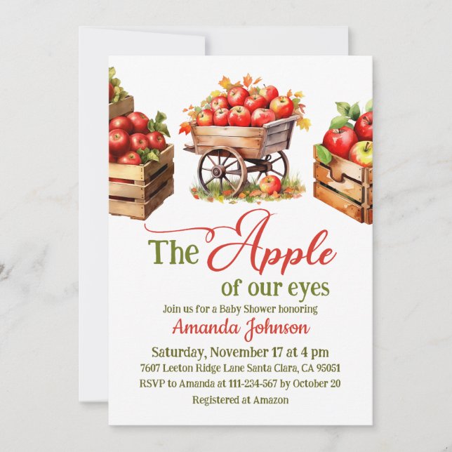 Invitation Pomme de mon oeil Baby shower de panier de chute (Devant)