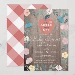 Invitation Pomme de mon oeil Floral Bois Baby shower rustique