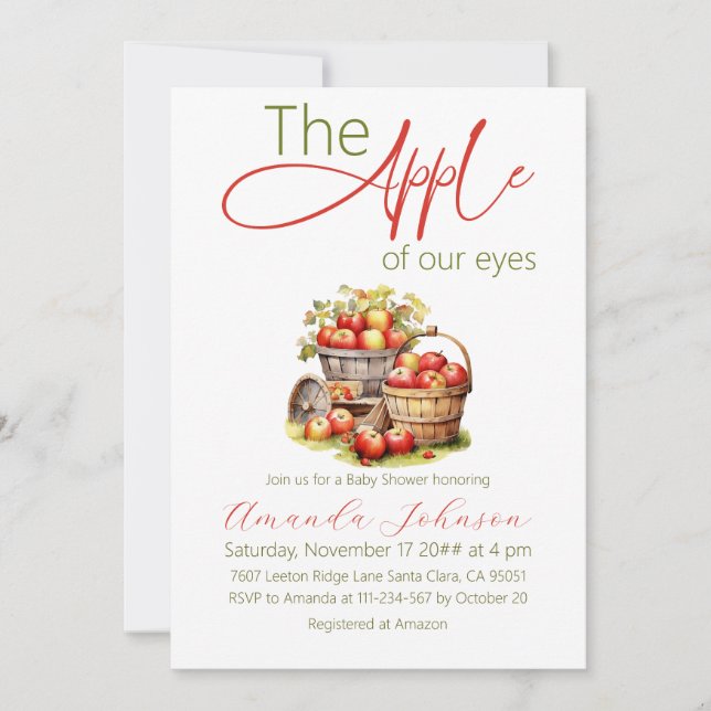Invitation Pomme de nos yeux Baby shower de panier d'automne (Devant)