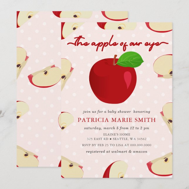 Invitation Pomme de notre Baby shower de fille chute de l'oei (Devant / Derrière)