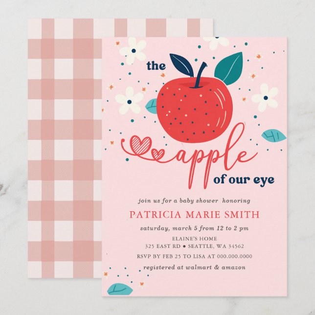Invitation Pomme de notre Baby shower de fille chute de l'oei (Devant / Derrière)