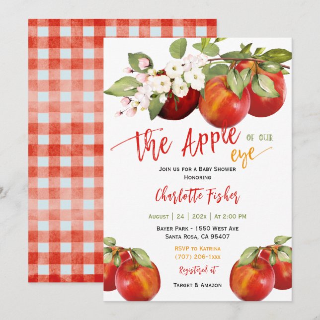 Invitation Pomme de notre Baby shower oculaire (Devant / Derrière)