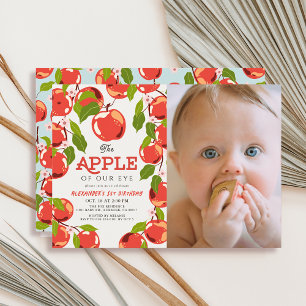 Invitation Pomme de notre oeil Floral Photo Boy 1er anniversa