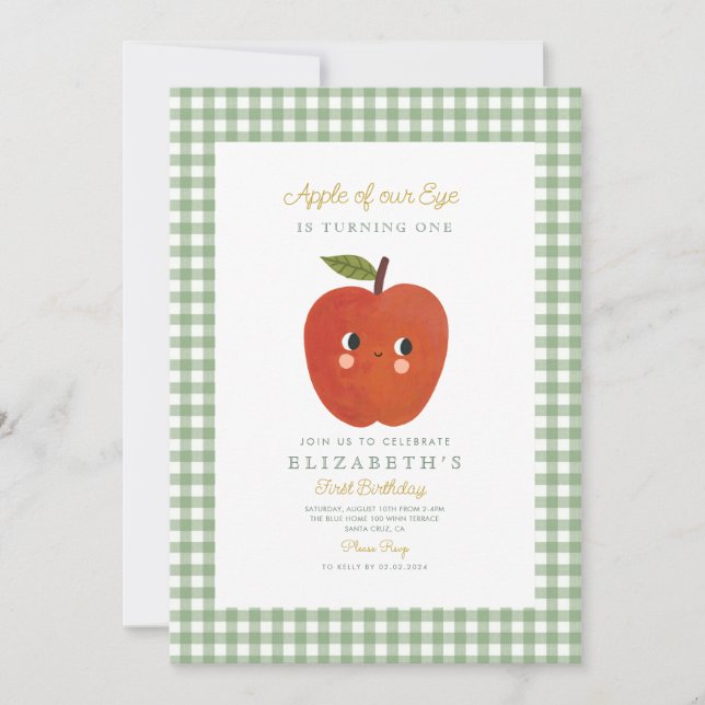 Invitation Pomme de notre oeil mignon Apple 1er anniversaire (Devant)