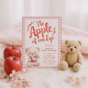 Invitation Pomme de notre oeil rose En vichy Baby shower ours