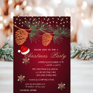 Invitation Pomme de pin, Flocons de neige Rouge Noël Entrepri