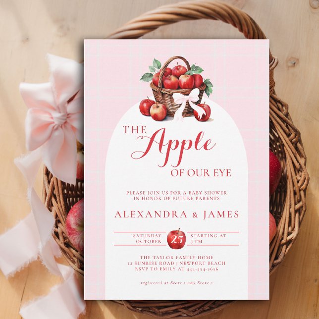 Invitation Pomme moisson Bow Couple Dainty Automne Fille Douc (fall baby shower invitation apple of our eye girl watercolor rustic elegant coed couple pink bow)