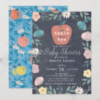 Pomme noir Chalkboard Floral Baby shower bleu