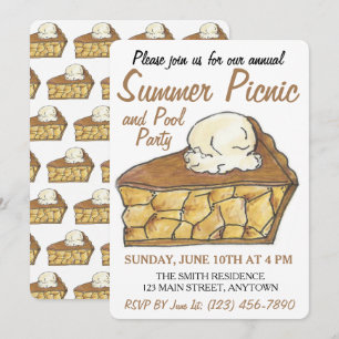 Invitation Pomme Pie Slice a la Mode Crème glacée Dessert Piq