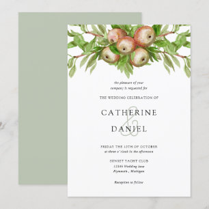 Invitation Pommes aquarelles avec mariage de branches