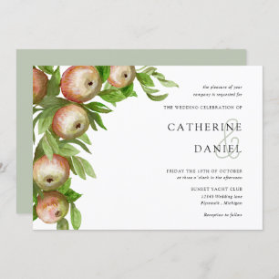 Invitation Pommes aquarelles avec mariage horizontal feuille