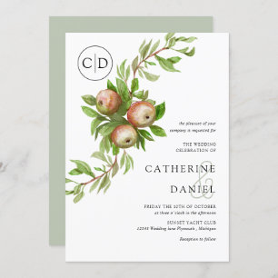 Invitation Pommes aquarelles avec mariage monogramme