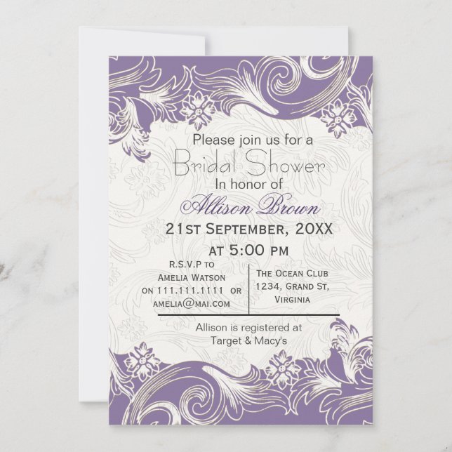 Invitation Pommes florales violettes printemps douche nuptial (Devant)