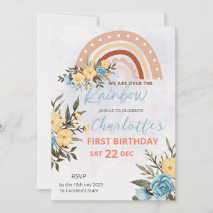Invitation Pompas Moderne Grass Retro Rainbow Boho Anniversai