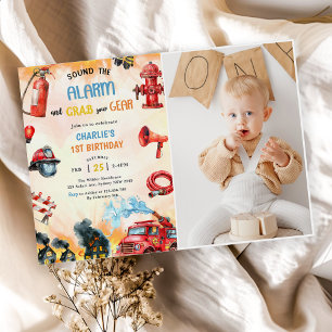 Invitation Pompier Camion 1er fête d'anniversaire