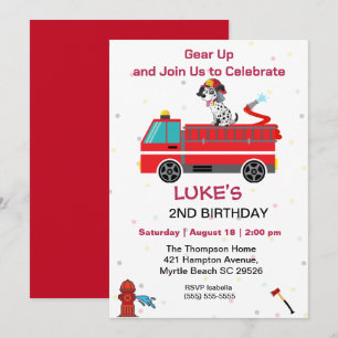 Invitation Pompier Camion Enfants 2e fête d'anniversaire