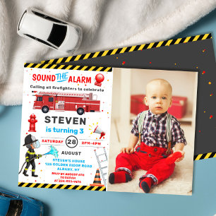 Invitation Pompier Camion Photo fête d'anniversaire