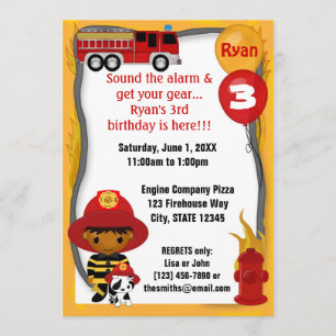 Invitation Pompier de camion pompier Anniversaire Dalmatien F
