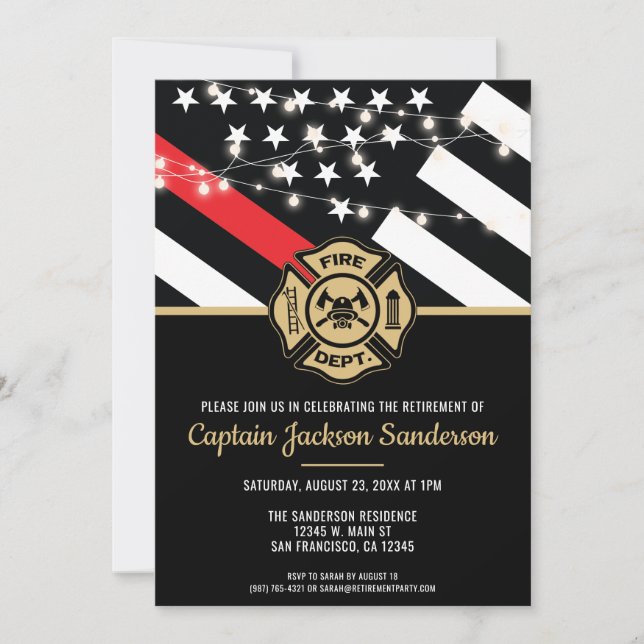 Invitation Pompier Drapeau Rouge Département des Incendies Re (Devant)