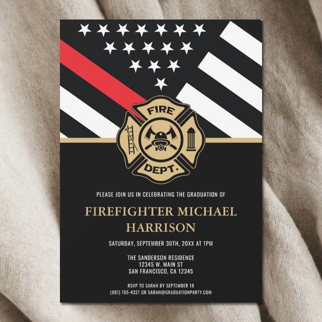 Invitation Pompier Fire Academy Fête de graduation de pompier (Firefighter Fire Academy Fireman Graduation Party Invitation)