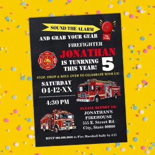 Invitation Pompier n'importe quel âge Anniversaire Camion de