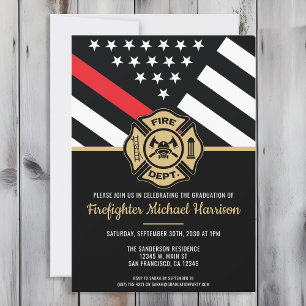 Invitation Pompier Pompier Académie Drapeau Fireman Graduatio