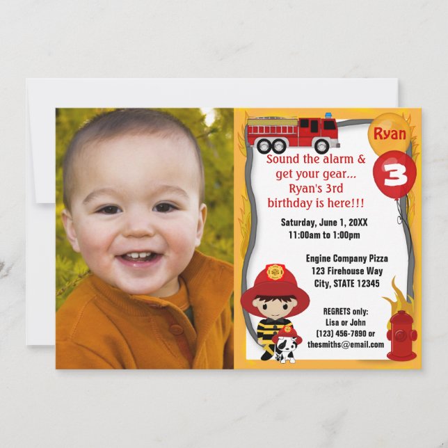 Invitation Pompier Pompier Dalmatien Anniversaire FFP01B (Devant)