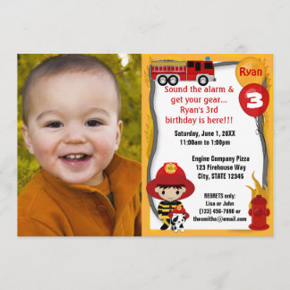Invitation Pompier Pompier Dalmatien Anniversaire FFP01B