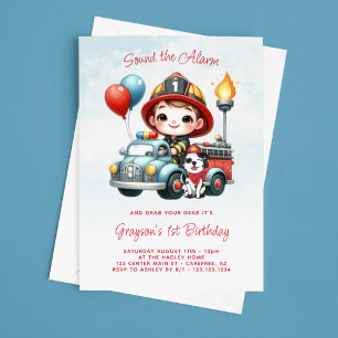 Invitation Pompier pompier garçon 1er anniversaire
